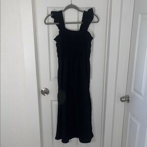 Black Flutter Strap Midi Dress